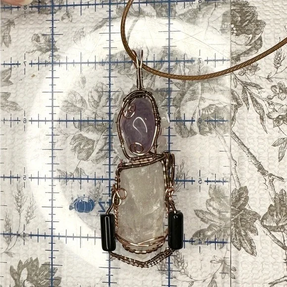 Handmade copper wire wrap pendant necklace gemstone quartz moonstone onyx - Picture 8 of 10